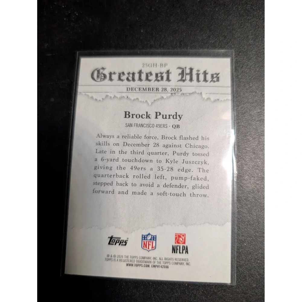 2026 Topps Greatest Hits Brock Purdy 25GH-BP San Francisco 49ers QB Card